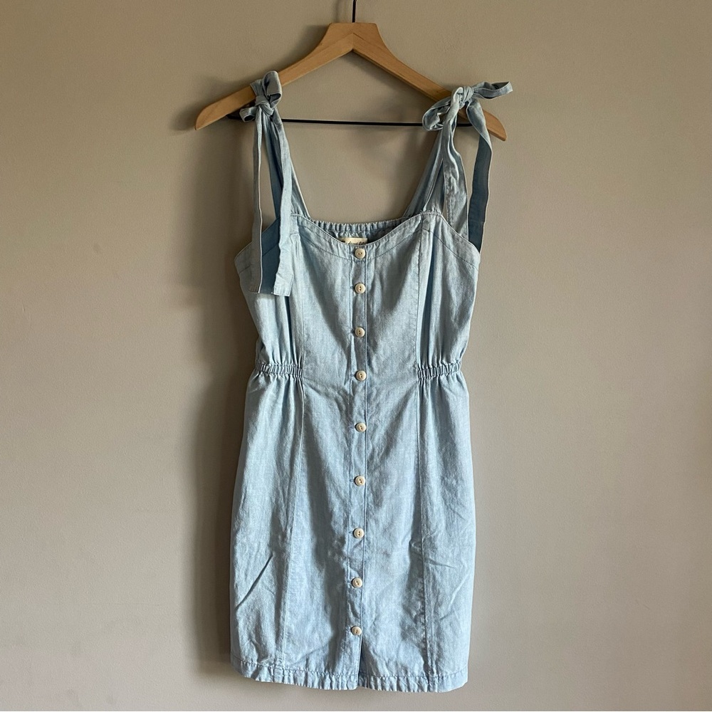 Madewell Denim Tie-Strap Button-Front Sundress in Morley Wash EUC Size 0